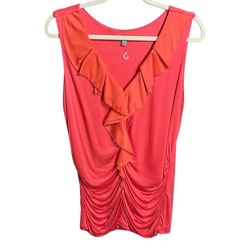 Classiques Entier Coral Ruffle Front Sleeveless Top Draped Ruched Blouse Size L